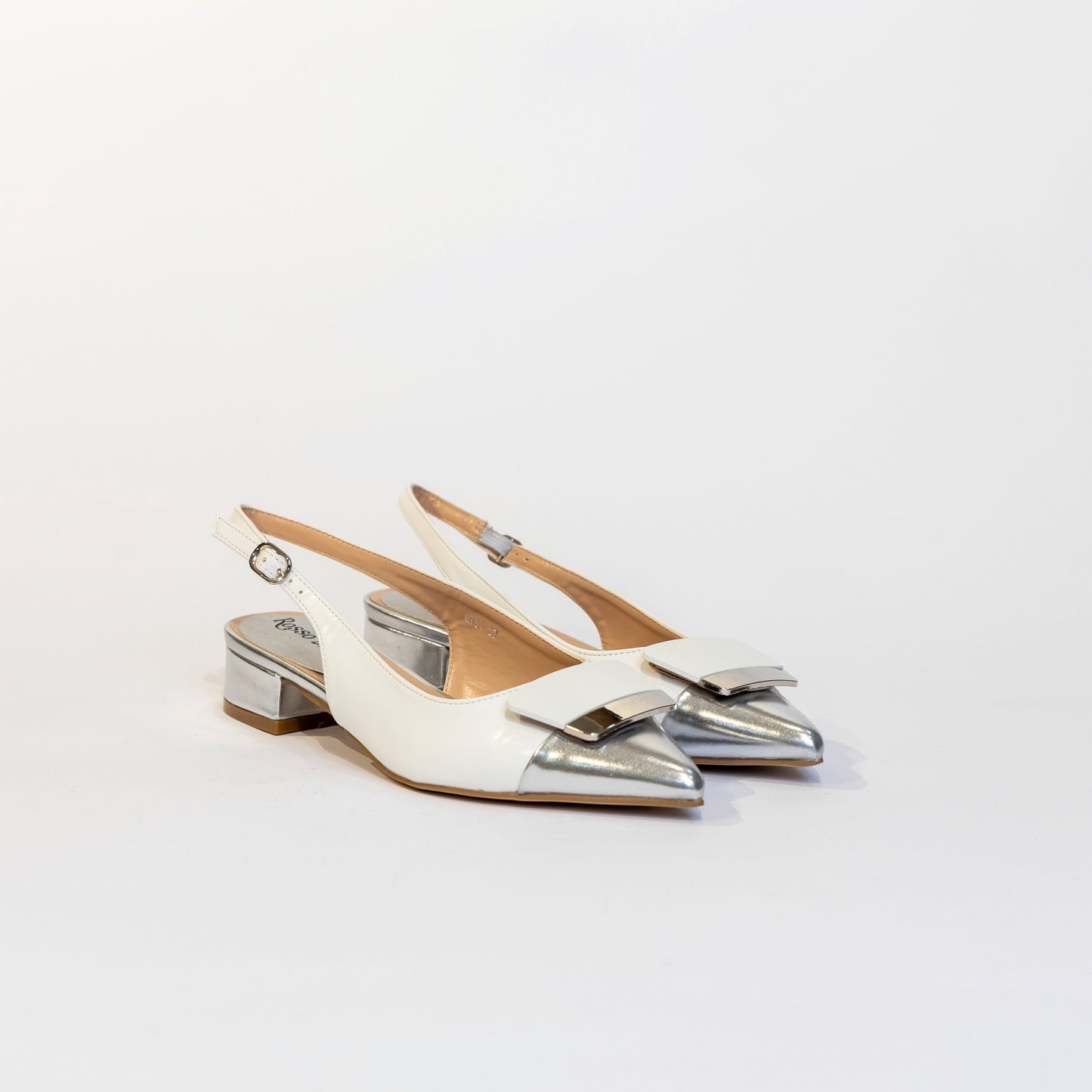 slingback bianco e argento