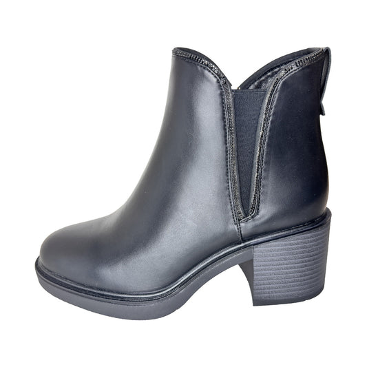 Tronchetto Donna in Ecopelle Nera con Tacco Largo e Dettagli Strass