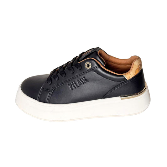 Sneaker 1ª Classe Black & White – Ecopelle, Strass e Suola Platform 3cm