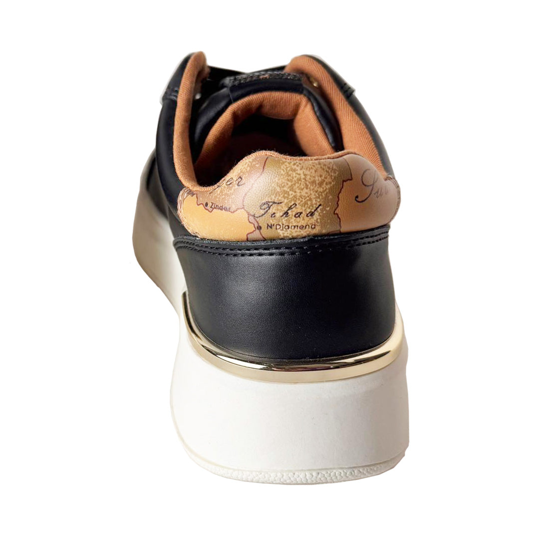 Sneaker 1ª Classe Black & White – Ecopelle, Strass e Suola Platform 3cm