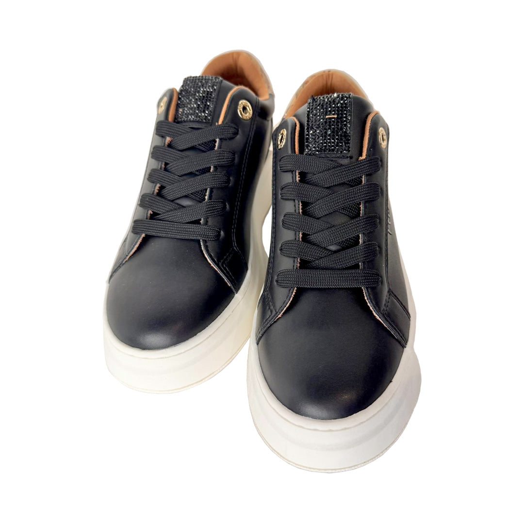 Sneaker 1ª Classe Black & White – Ecopelle, Strass e Suola Platform 3cm