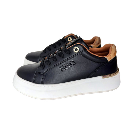 Sneaker 1ª Classe Black & White – Ecopelle, Strass e Suola Platform 3cm