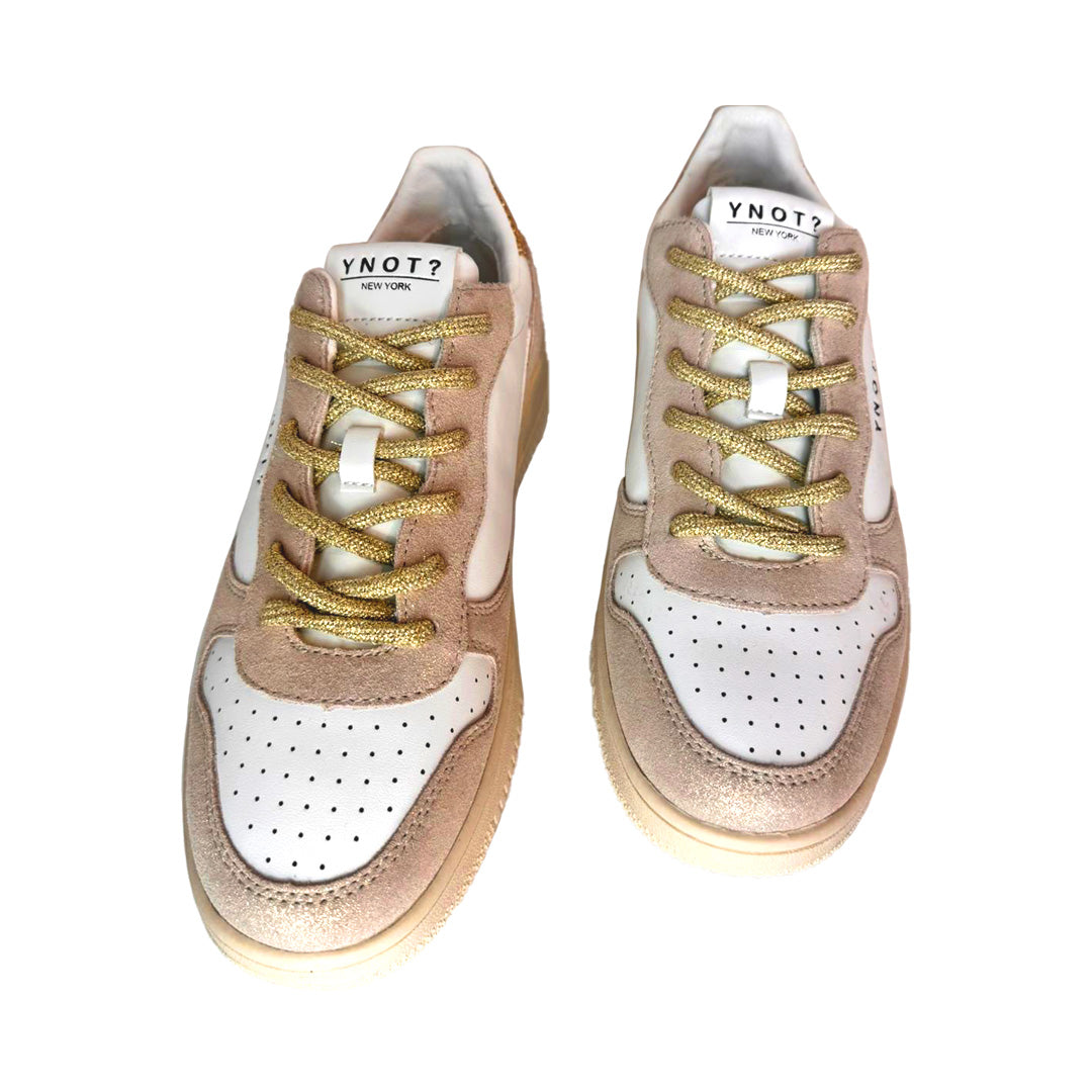 Sneaker Donna YNOT? in Pelle White Glitter Platinum