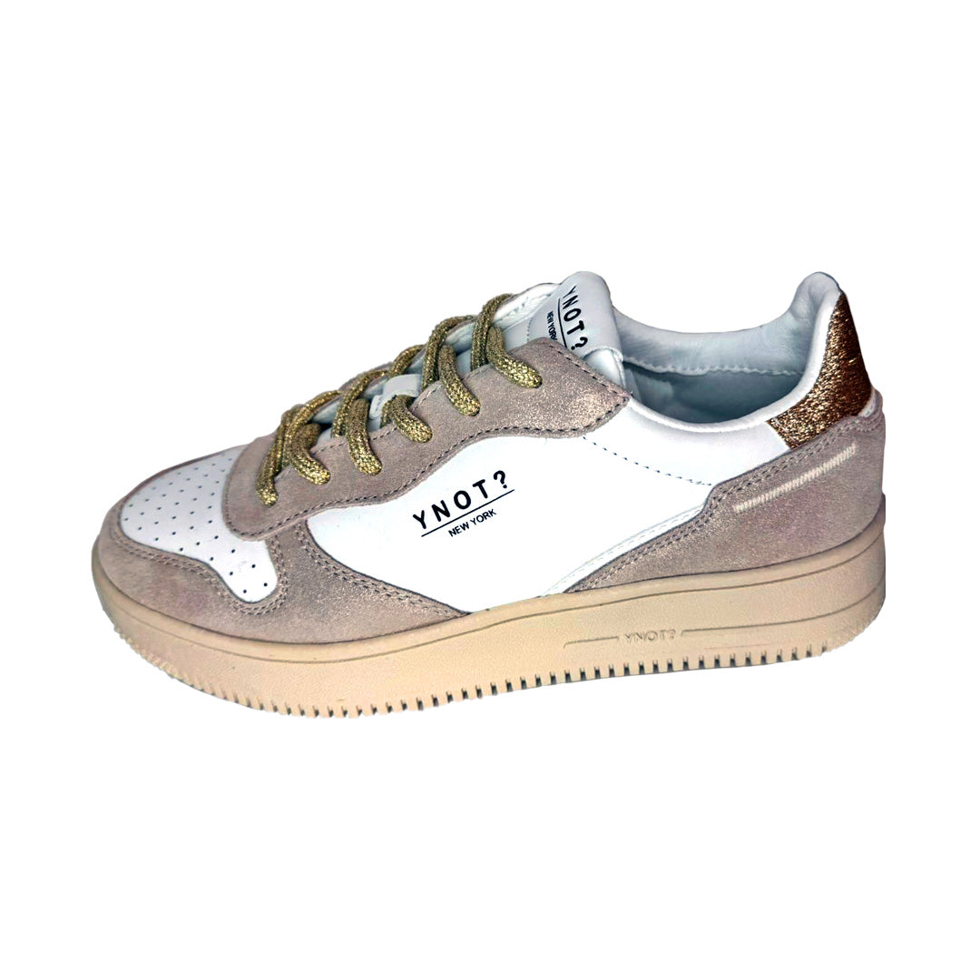 Sneaker Donna YNOT? in Pelle White Glitter Platinum