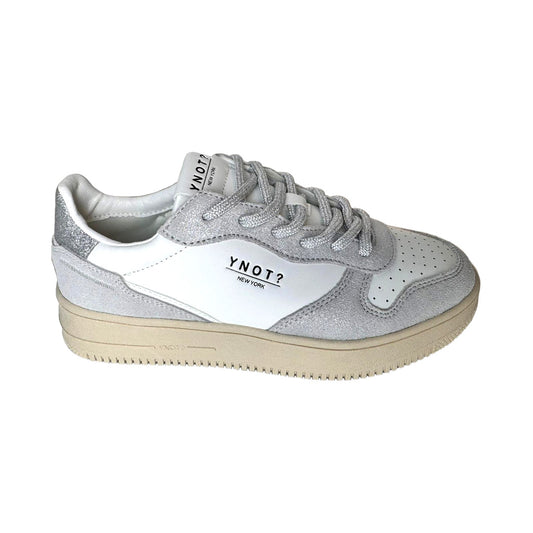 Sneaker Donna YNOT? in Pelle White Glitter Silver