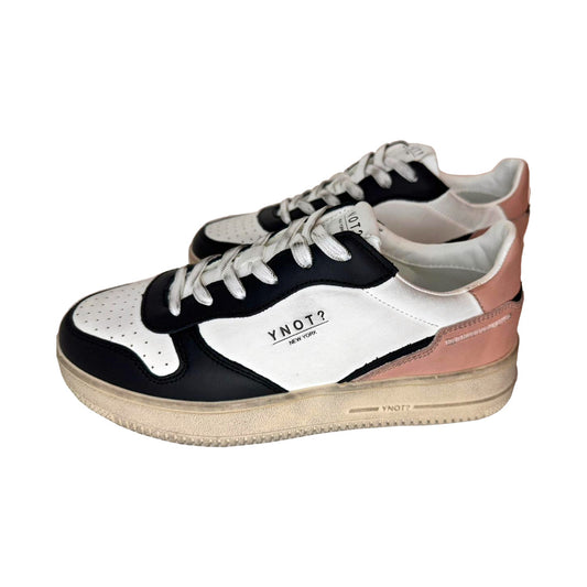 Sneaker Donna YNOT? in Pelle - Bianco, Nero e Rosa