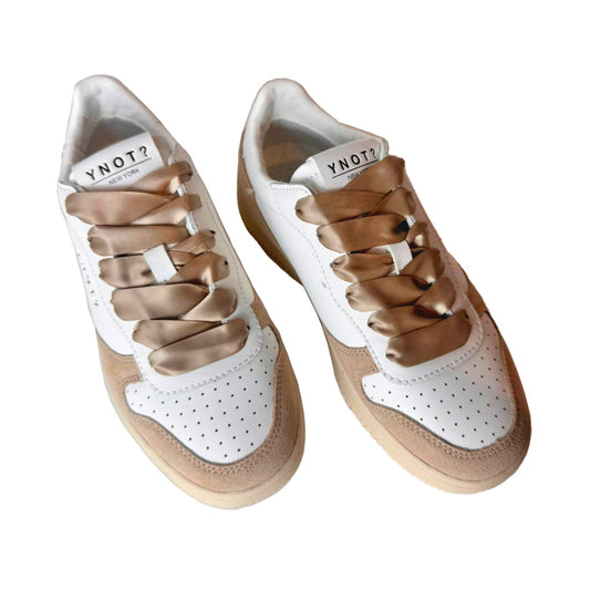 Sneaker Donna YNOT? in Pelle e Suede - Bianco e Crema con Lacci in Raso