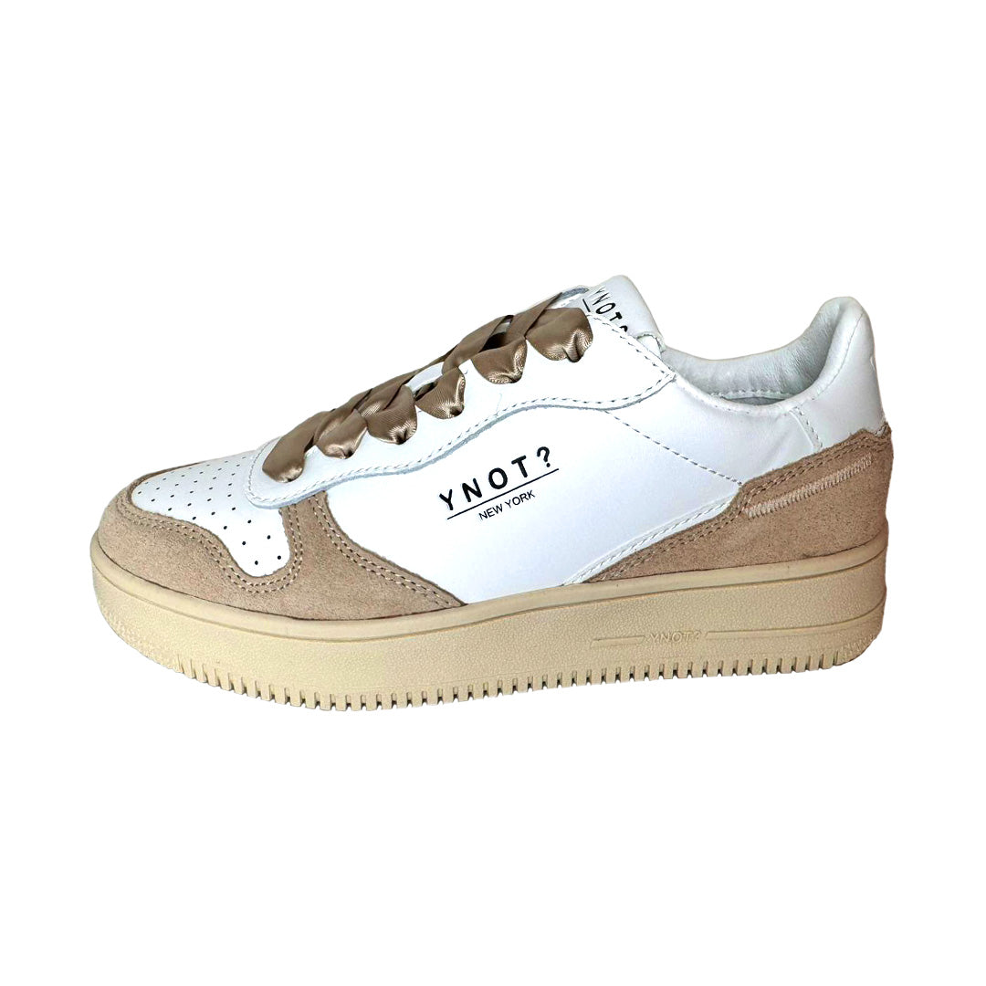 Sneaker Donna YNOT? in Pelle e Suede - Bianco e Crema con Lacci in Raso