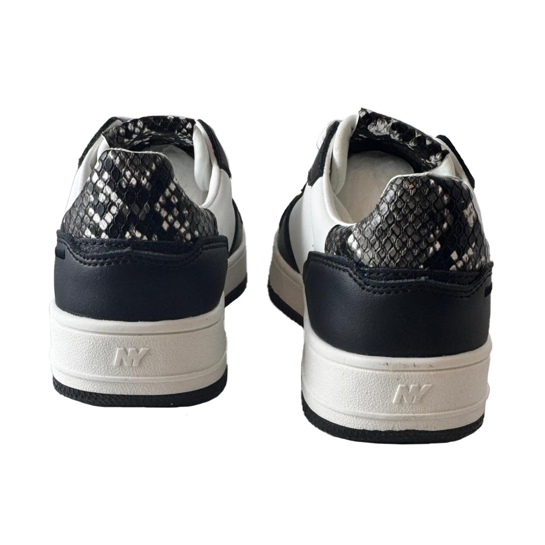 Sneaker Donna YNOT? in Pelle Bianco e Nero con Tallone Pitonato