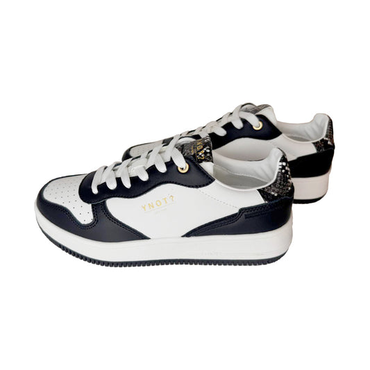 Sneaker Donna YNOT? in Pelle Bianco e Nero con Tallone Pitonato