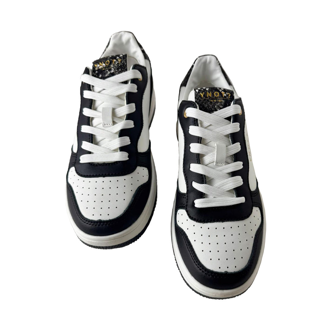 Sneaker Donna YNOT? in Pelle Bianco e Nero con Tallone Pitonato