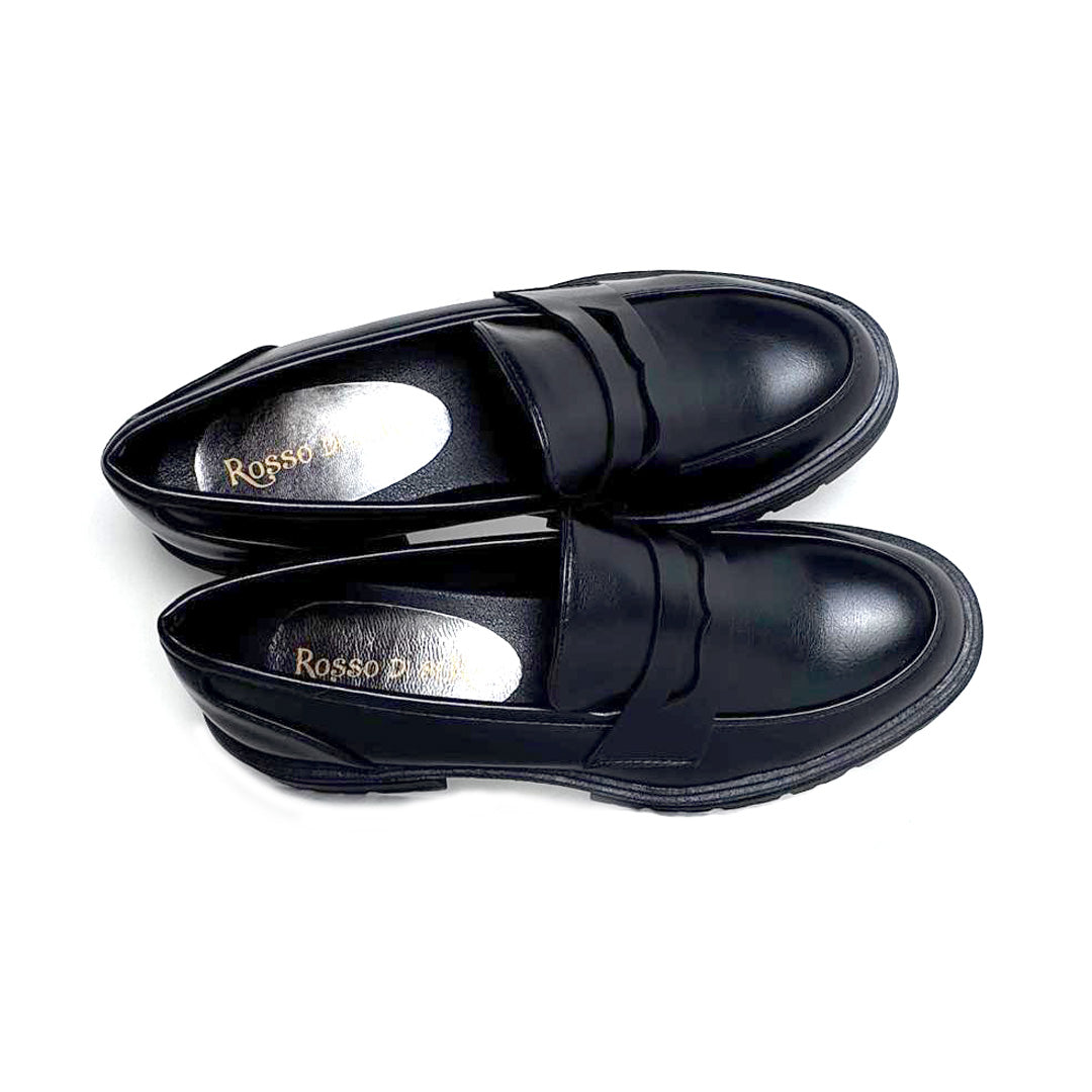 Rosso di Sera Mocassino Donna College Nero – Ecopelle e Suola Carrarmato