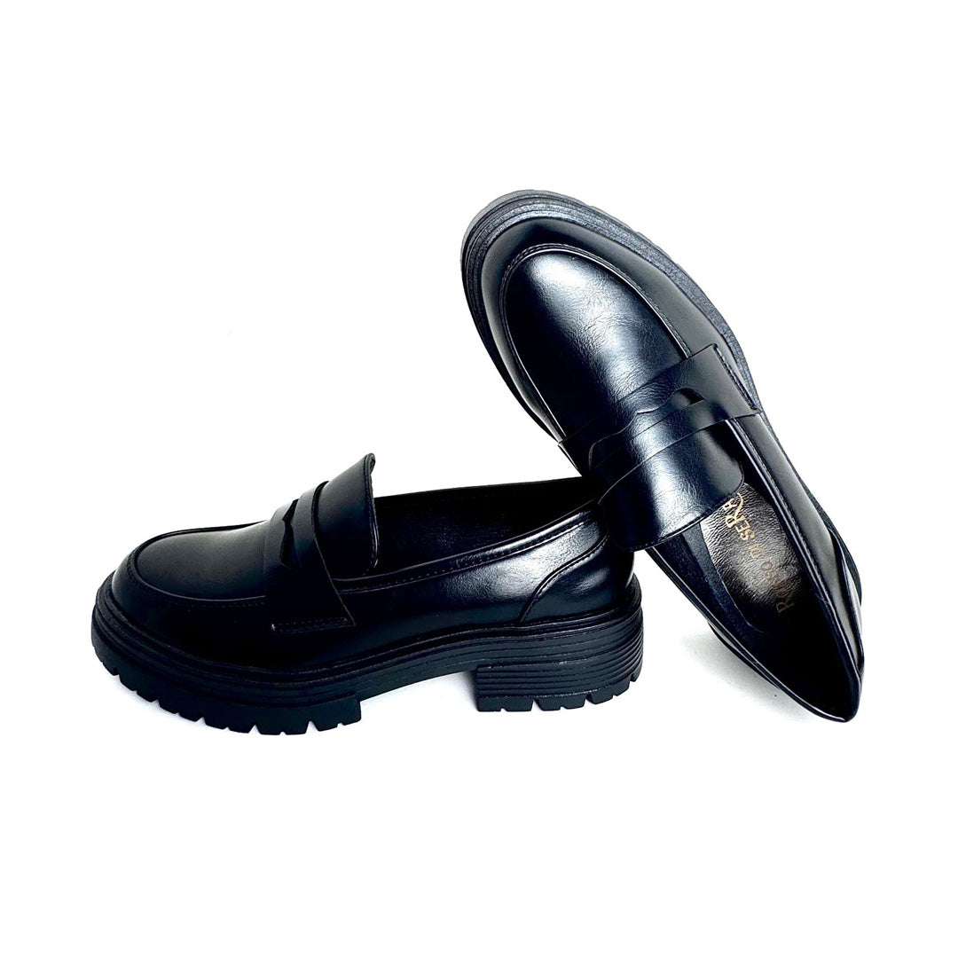 Rosso di Sera Mocassino Donna College Nero – Ecopelle e Suola Carrarmato